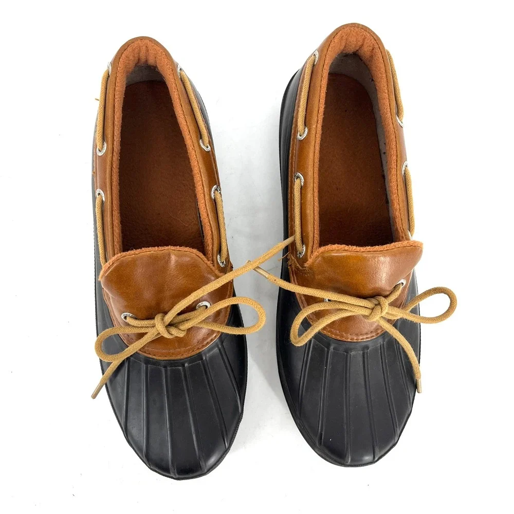 Sperry Waterproof‎ Rubber Duck Boot Moccasin Style Women's Size 9.5 Black Tan